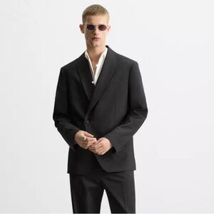 Zara Man NWT limited edition double breasted suit blazer black 4753/219